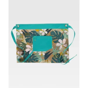 Delantal francés canvas WorkTeam M757, Estampado hojas tropicales/Turquesa, vista frontal