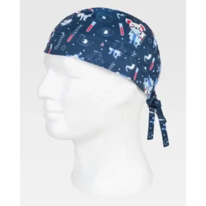 Bandana estampada WorkTeam M865, Estampado/Azul celeste, vista oblicua sobre maniquí