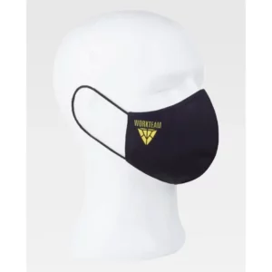 Mascarilla textil WorkTeam MSK1309, Negro, vista oblicua sobre maniquí