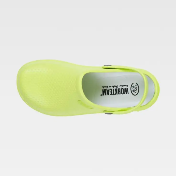 Zueco WorkTeam P2006 65 Zueco WorkTeam P2006, Verde lima, vista cenital de un zapato