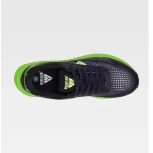 Zapatilla deportiva WorkTeam P4005, Negro/Verde flúor, vista cenital de un zapato
