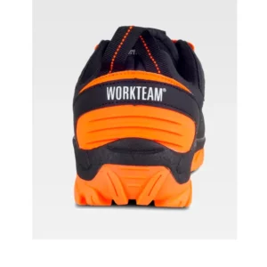 Zapatilla de trekking WorkTeam P4014, Negro/Naranja flúor, vista del talón