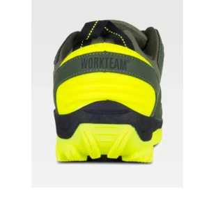 Zapatilla de trekking WorkTeam P4014, Verde caza/Amarillo flúor, vista del talón