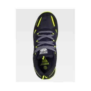 Zapatilla de trekking WorkTeam P4015, Negro/Amarillo fluor, vista cenital de un zapato