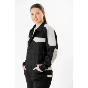 Buzo WorkTeam WF1042, Negro/gris claro, persona; vista frontal oblicua