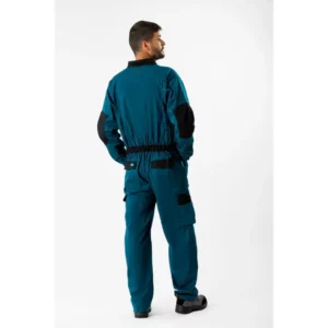 Buzo WorkTeam WF2620, Azafata/Negro, persona; vista posterior oblicua