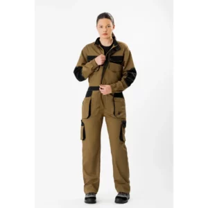 Buzo WorkTeam WF2620, Beige/Negro, persona; vista frontal oblicua