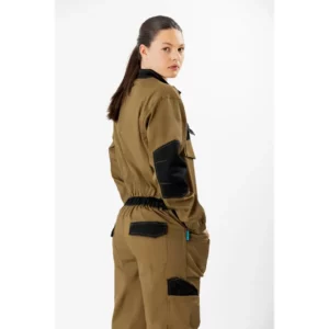 Buzo WorkTeam WF2620, Beige/Negro, persona; vista posterior oblicua