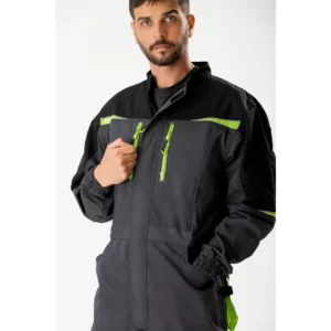 Buzo WorkTeam WF2720, Gris oscuro/Negro/Verde lima, persona; vista frontal oblicua
