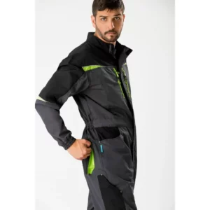 Buzo WorkTeam WF2720, Gris oscuro/Negro/Verde lima, persona; vista frontal oblicua