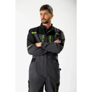 Buzo WorkTeam WF2720, Gris oscuro/Negro/Verde lima, persona; vista frontal oblicua