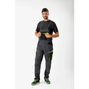 Peto WorkTeam WF2727, Gris oscuro/Negro/Verde lima, persona; vista frontal oblicua