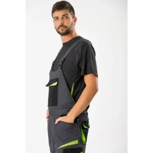 Peto WorkTeam WF2727, Gris oscuro/Negro/Verde lima, persona; vista frontal oblicua