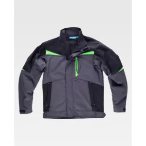 Chaqueta tricolor de canvas WorkTeam WF2752, Gris oscuro/Negro/Verde lima, vista frontal