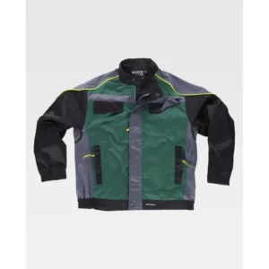 Cazadora tricolor con rejilla en axilas WorkTeam WF5851, Verde/Gris oscuro/Negro, vista frontal