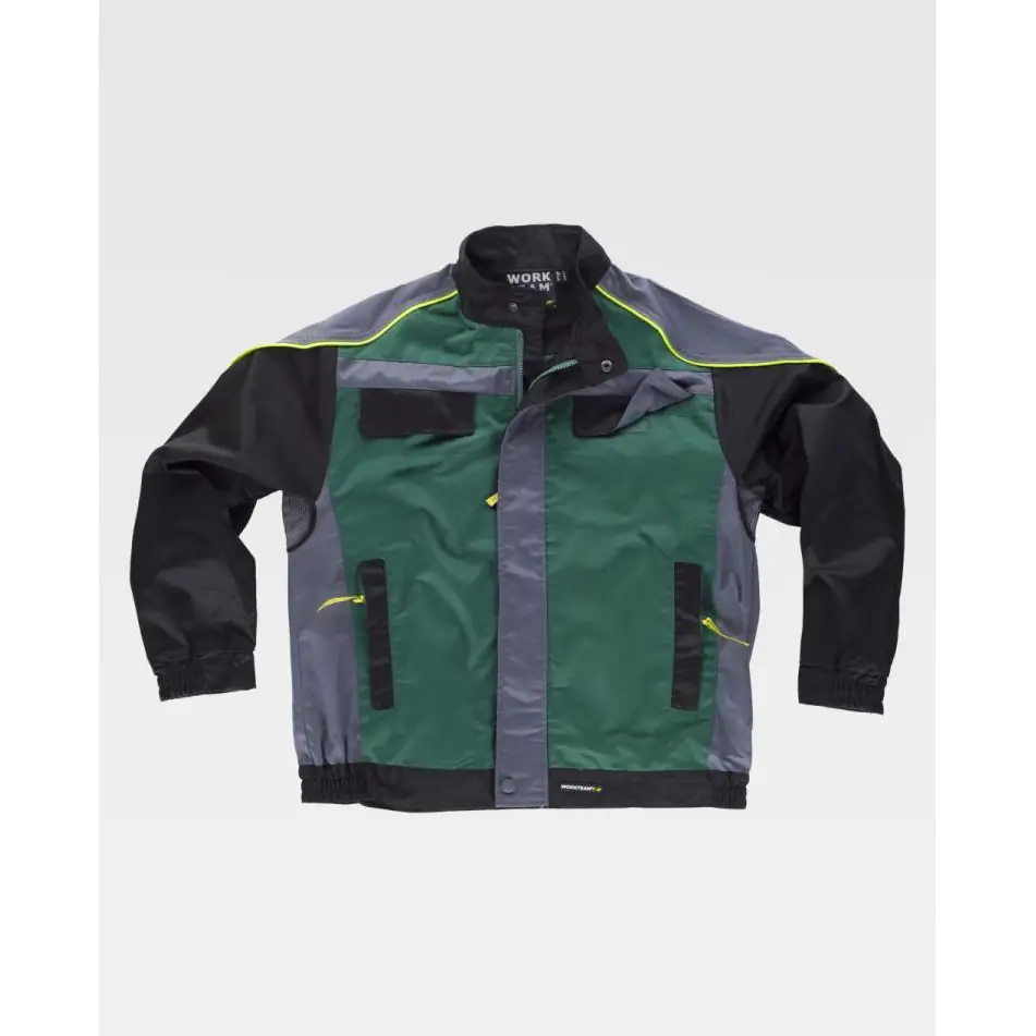 Cazadora tricolor con rejilla en axilas WorkTeam WF5851 7 Cazadora tricolor con rejilla en axilas WorkTeam WF5851, Verde/Gris oscuro/Negro, vista frontal