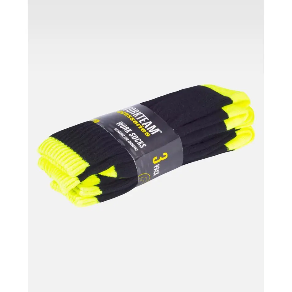 Calcetines, pack 3 pares WorkTeam WFA021 1 Calcetines, pack 3 pares WorkTeam WFA021, Negro/Amarillo flúor, vista del pack