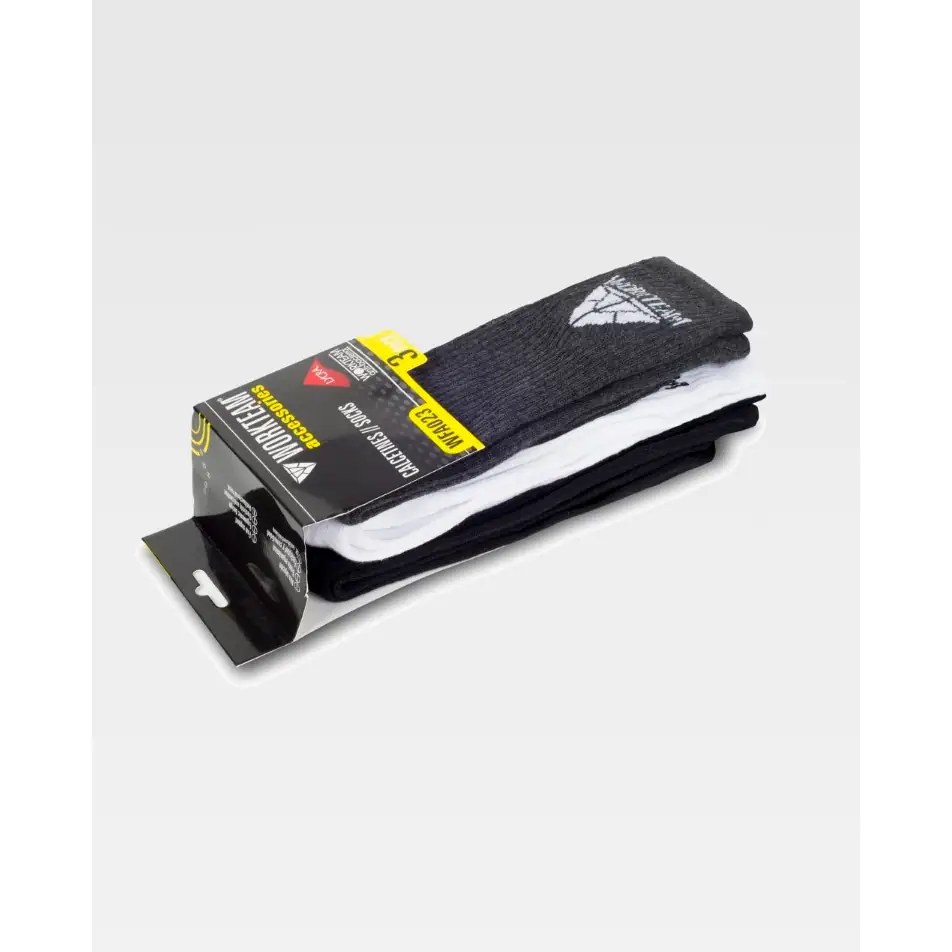 Calcetines, pack 3 pares WorkTeam WFA023 3 Calcetines, pack 3 pares WorkTeam WFA023, Negro/Gris/Blanco, vista del pack