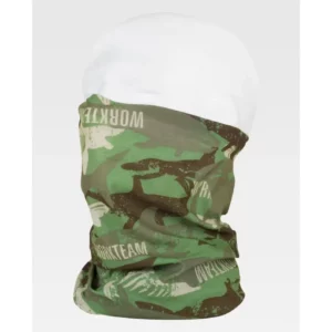 Fular tubular WorkTeam WFA107, Estampado, vista oblicua sobre maniquí; fular desplegado