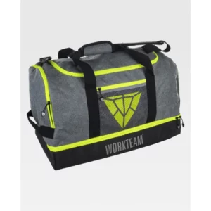 Bolsa de deporte WorkTeam WFA411, Gris jaspeado/Amarillo flúor, vista oblicua del producto