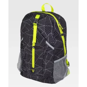 Mochila WorkTeam WFA416, Estampado negro/Amarillo fluor, vista oblicua del producto