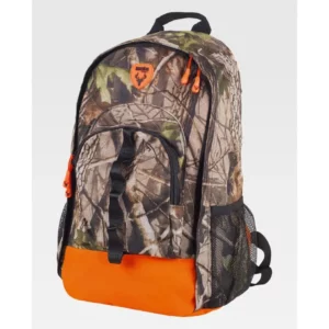 Mochila WorkTeam WFA420, Camuflaje bosque verde/Naranja fluor, vista oblicua del producto