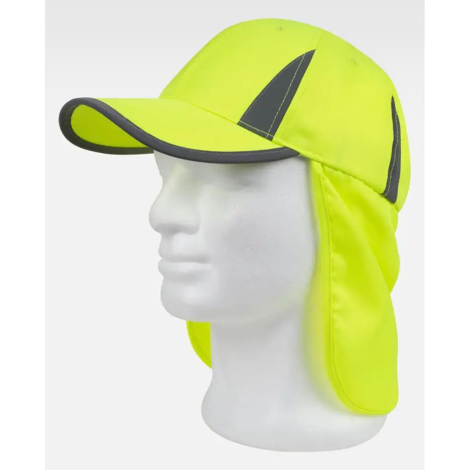 Gorra WorkTeam WFA904 1 Gorra WorkTeam WFA904, Amarillo flúor, vista oblicua sobre maniquí