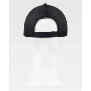 Gorra WorkTeam WFA907, Negro/Amarillo flúor, vista posterior sobre maniquí