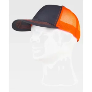 Gorra WorkTeam WFA908, Gris/Naranja flúor, vista oblicua sobre maniquí