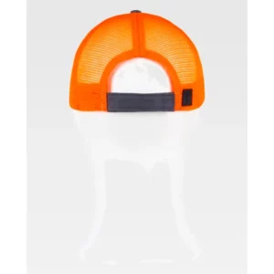 Gorra WorkTeam WFA908, Gris/Naranja flúor, vista posterior sobre maniquí