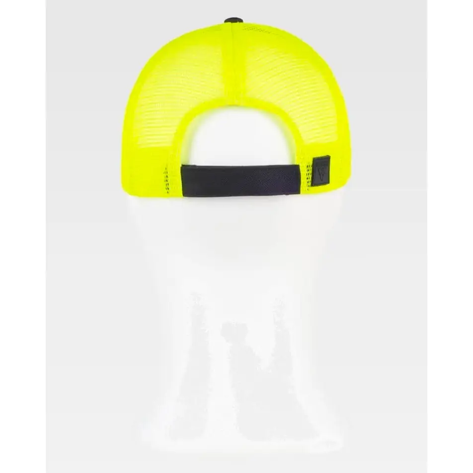 Gorra WorkTeam WFA908 5 Gorra WorkTeam WFA908, Negro/Amarillo flúor, vista posterior sobre maniquí