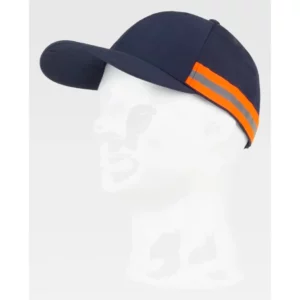 Gorra WorkTeam WFA909, Marino/Naranja flúor, vista oblicua sobre maniquí