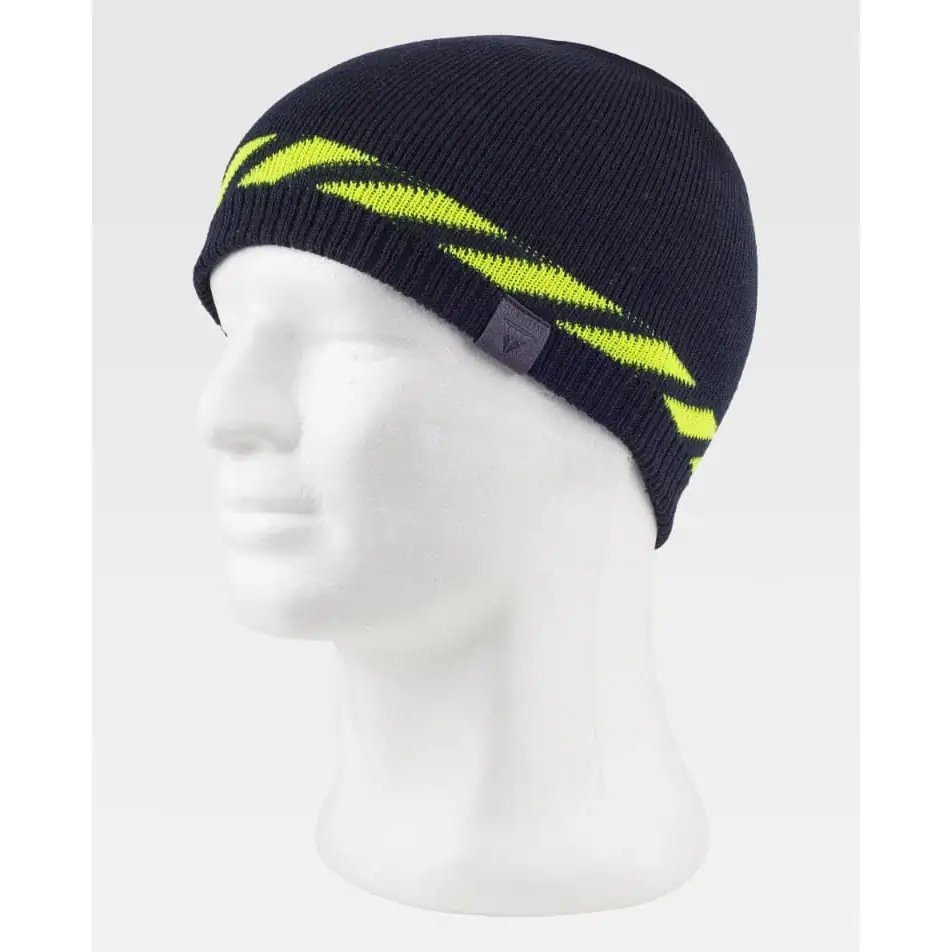 Gorro WorkTeam WFA917 4 Gorro WorkTeam WFA917, Marino/Amarillo fluor, vista oblicua sobre maniquí