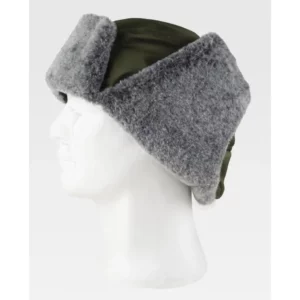 Gorro WorkTeam WFA936, Verde caza/Gris, vista oblicua sobre maniquí; orejeras levantadas