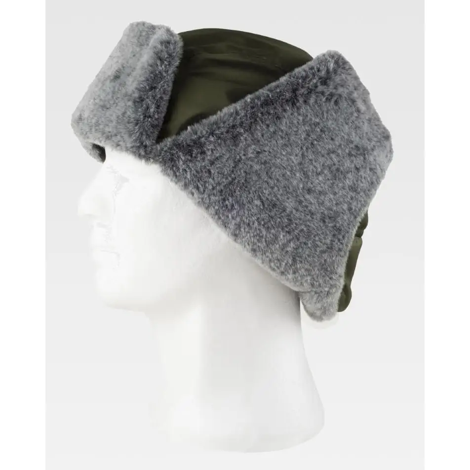Gorro WorkTeam WFA936 5 Gorro WorkTeam WFA936, Verde caza/Gris, vista oblicua sobre maniquí; orejeras levantadas