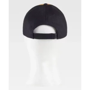 Gorra WorkTeam WFA940, Negro/Beige/Vaquero, vista posterior sobre maniquí
