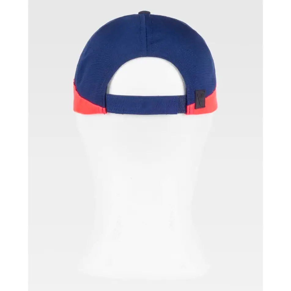 Gorra WorkTeam WFA941 4 Gorra WorkTeam WFA941, Marino/Marino oscuro/Rojo flúor, vista posterior sobre maniquí