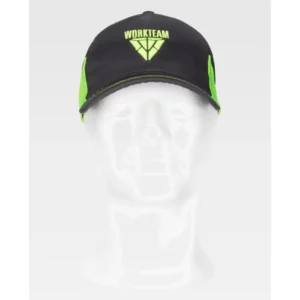 Gorra WorkTeam WFA941, Negro/Gris oscuro/Verde lima, vista frontal