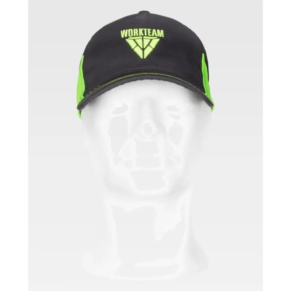Gorra WorkTeam WFA941 5 Gorra WorkTeam WFA941, Negro/Gris oscuro/Verde lima, vista frontal