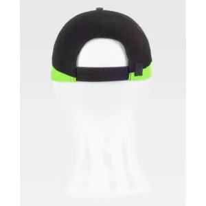 Gorra WorkTeam WFA941, Negro/Gris oscuro/Verde lima, vista posterior sobre maniquí